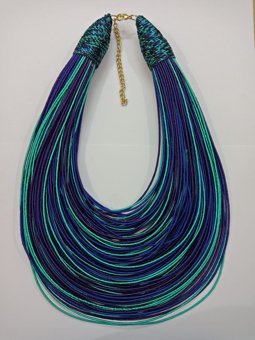 Aziza Tribal Bib (Purple/Royal Blue/Mint Green)