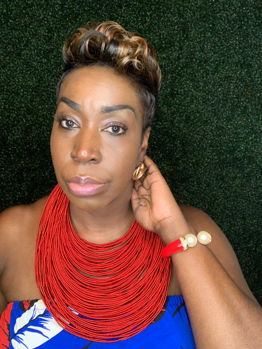 Aziza Tribal Bib (Red)