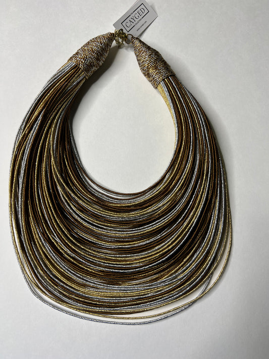Aziza Tribal Bib ( Silver/Brown/Gold)